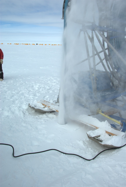 closer view of the ram drill cutting a hole